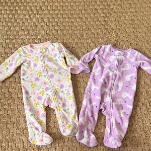 Carter’s Fleece 3-6 Month PJs Floral and Animal Print Kids One Pieces